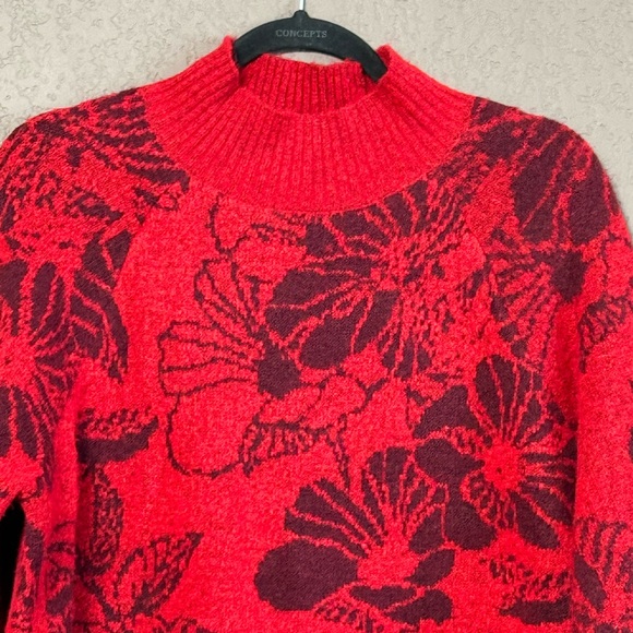 Liz Claiborne Long Sleeve Turtle Neck Sweater Size  XL Red Color  Floral Print - Picture 3 of 10